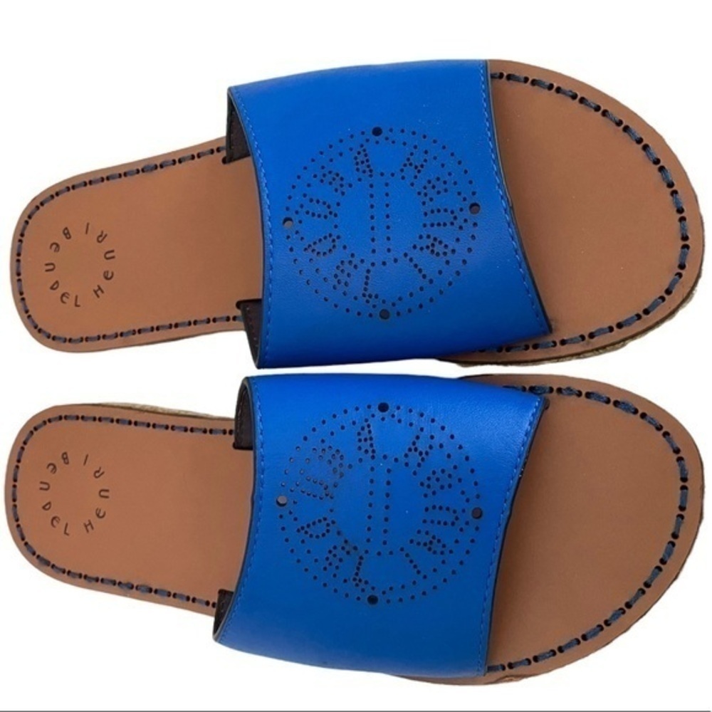 Henri Bendel Blue Leather Slide Sandals - Picture 3 of 7